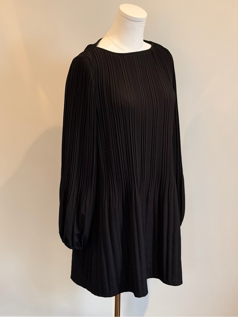 Maje Black Pleated Long-Sleeve Mini Dress